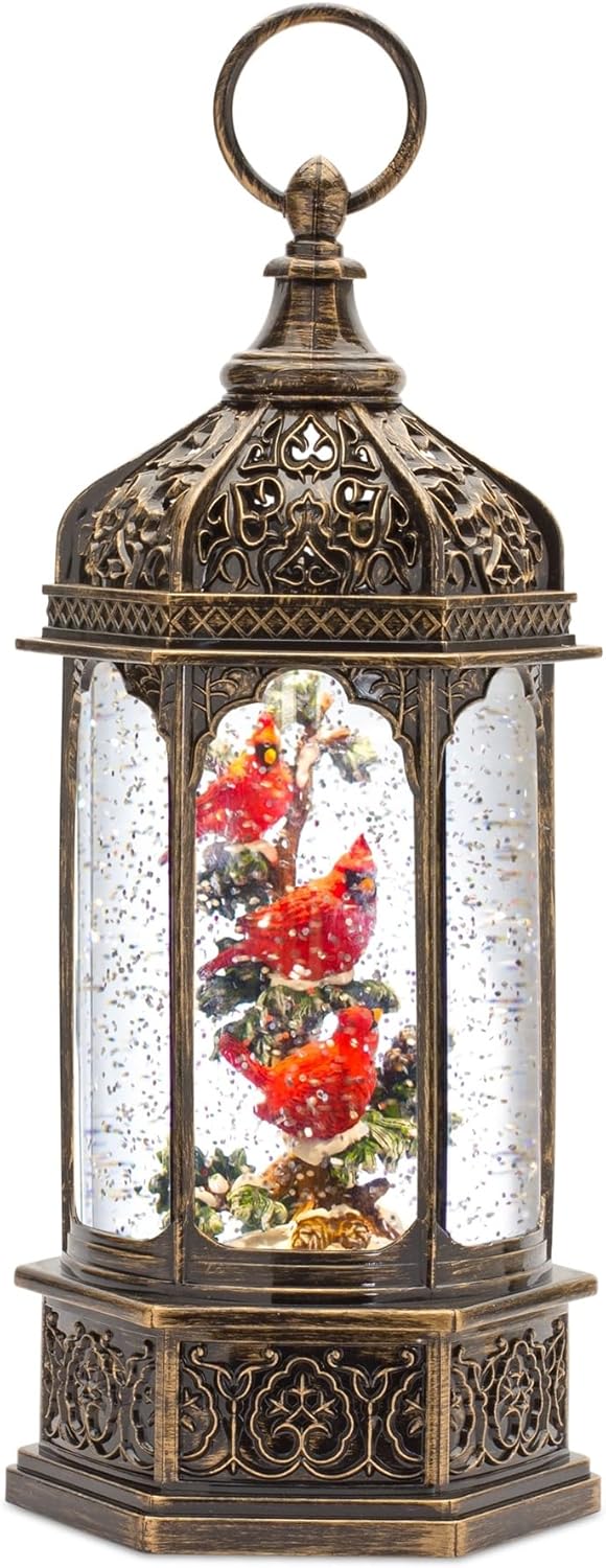 Melrose Modern Home Decorative Snow Globe with Cardinals 13" H Plastic 6 Hr Timer 3 AA Batteries Not Included or USB Cord Included