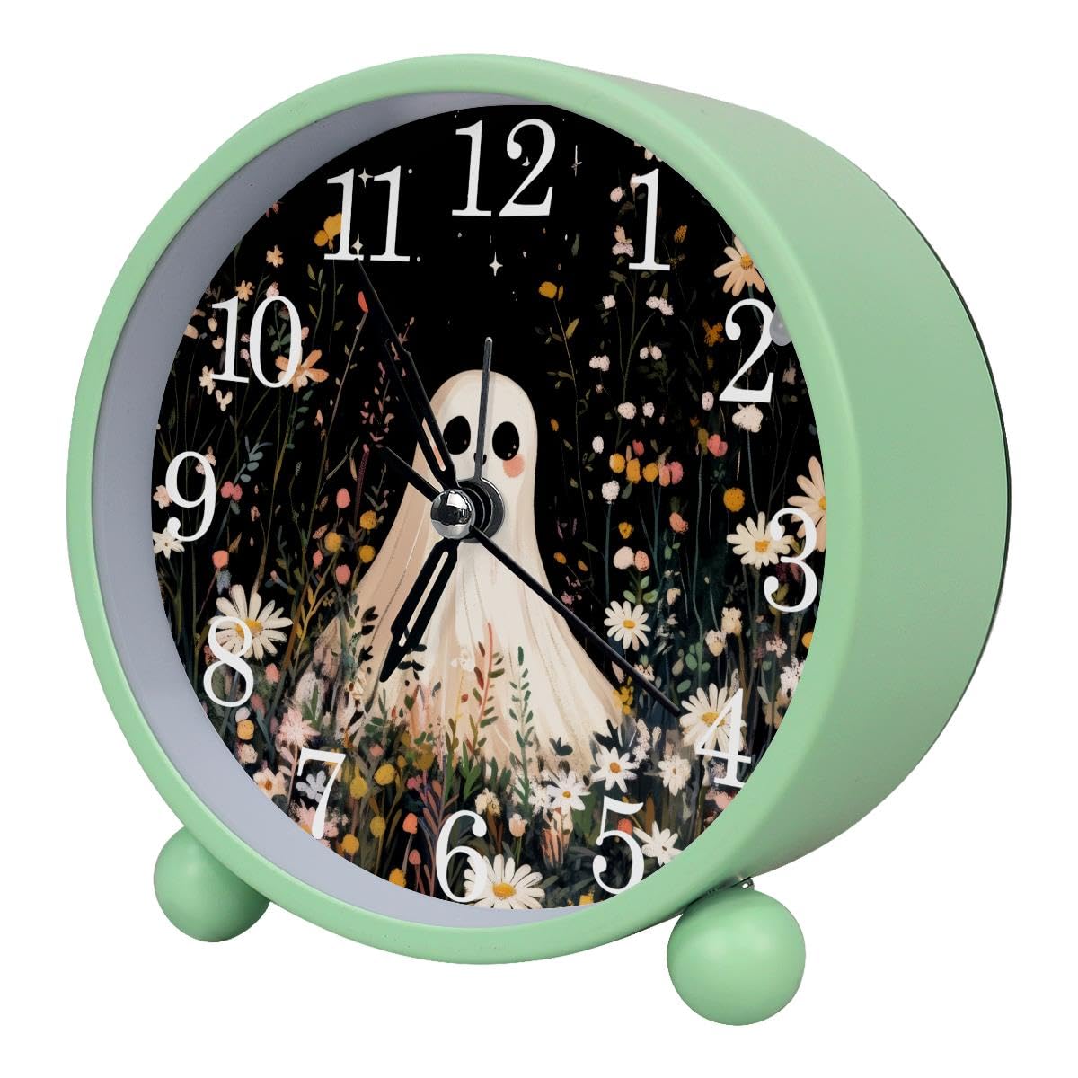 Luoweisi Alarm Clock Ghost Daisies, Silent Non-Ticking with Night Light