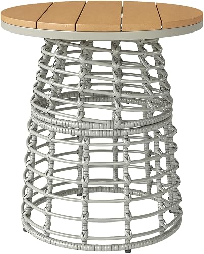 Table Basse de Jardin Résine Aspect Rotin Ø 45 x 50 cm Outsunny