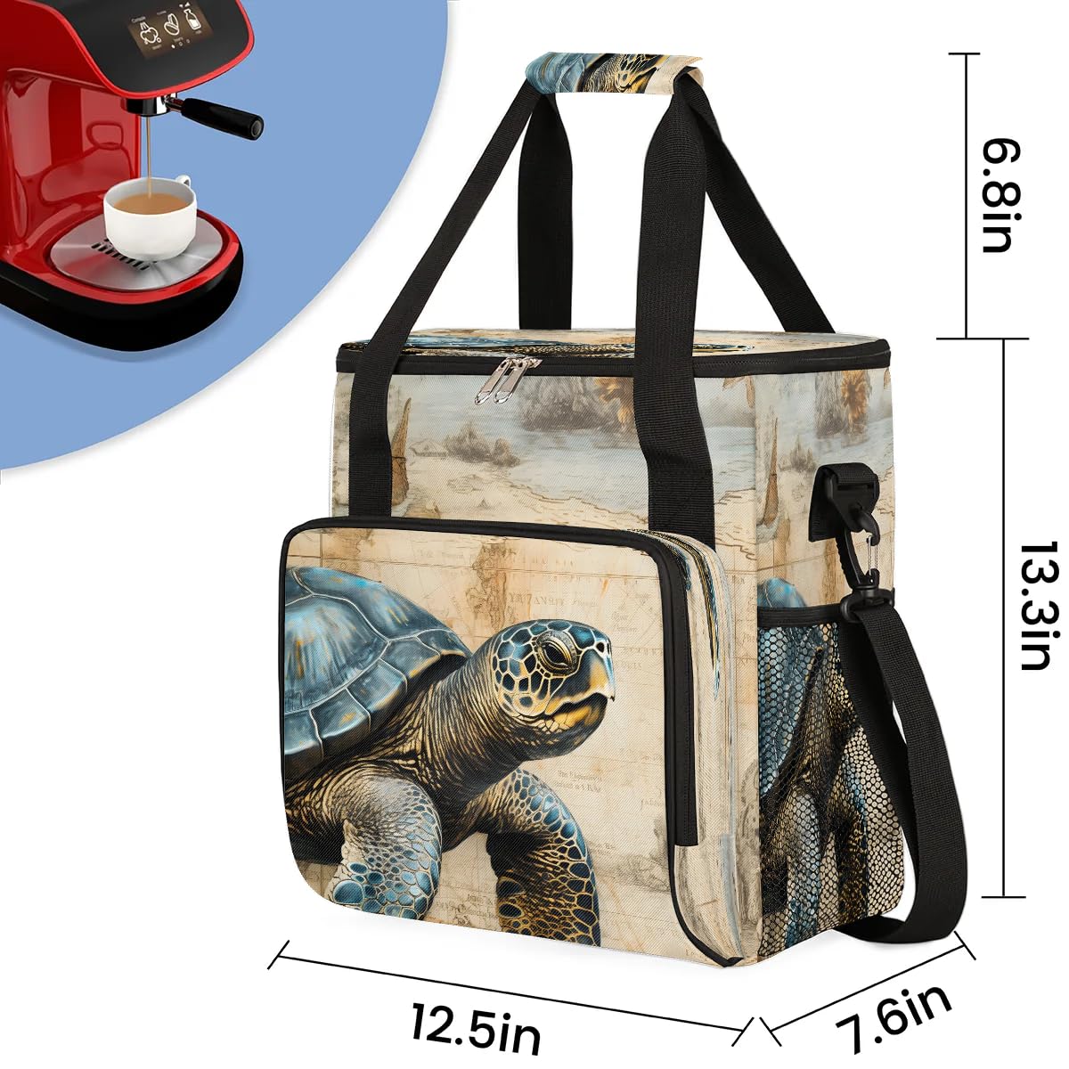 Shoblo Nautical Sea Turtle Coffee Maker Travel Bag for K-Mini or K-Mini Plus Single Serve Coffee Brewer Portable Storage Tote Case for Tarvel