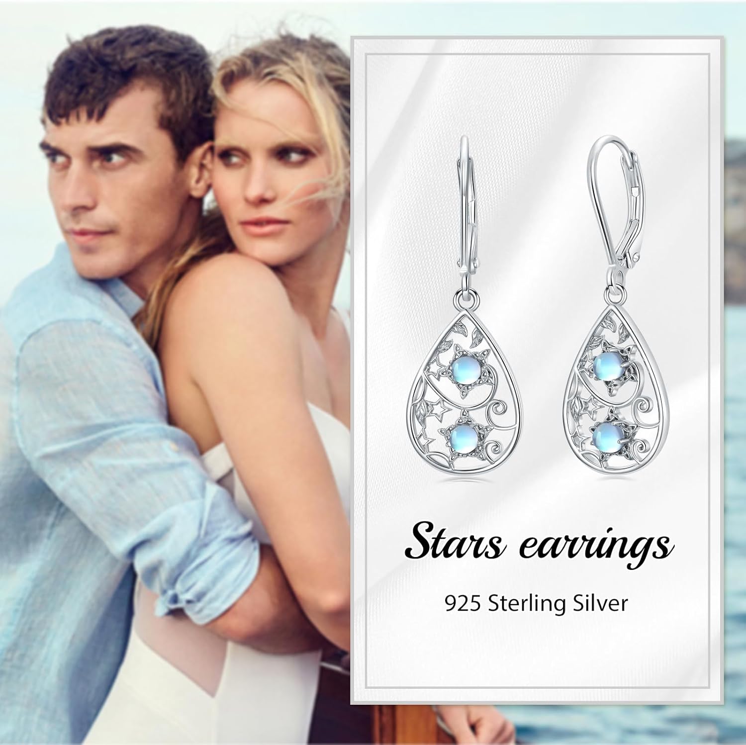 Star Drop Earrings for Women Sterling Silver Moonstone Dangle Earrings Celtic Knot Earrings Christmar Jewelry Gifts for Girls