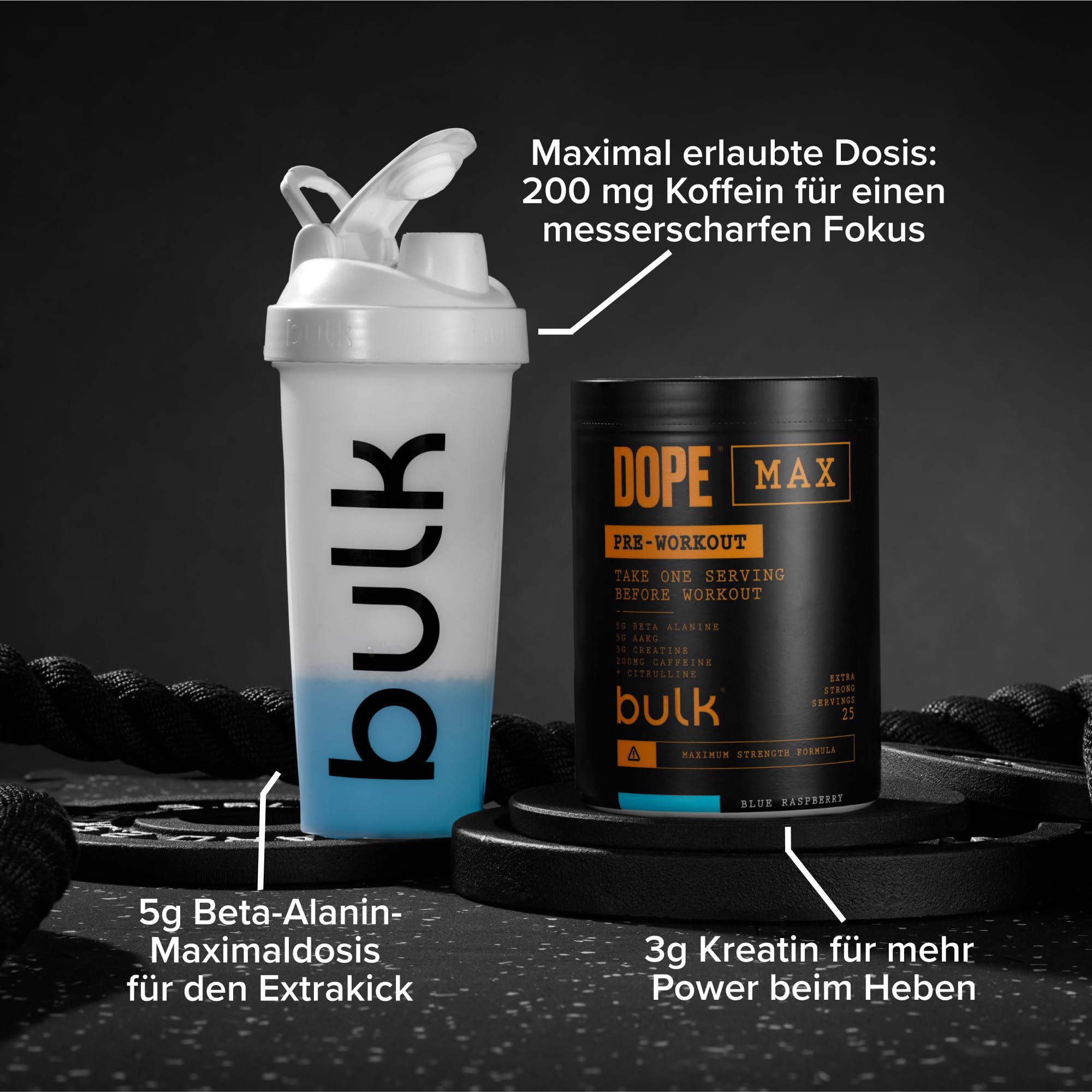 Bulk Dope Max Pre-Workout Pulver | 563 g | 25 Portionen | 200 mg Koffein | 5 g Beta-Alanin | 3 g Kreatin | AAKG & Citrullin | Mit Himalaya-Kristallsalz aus Punjab, Pakistan | Saurer Apfel