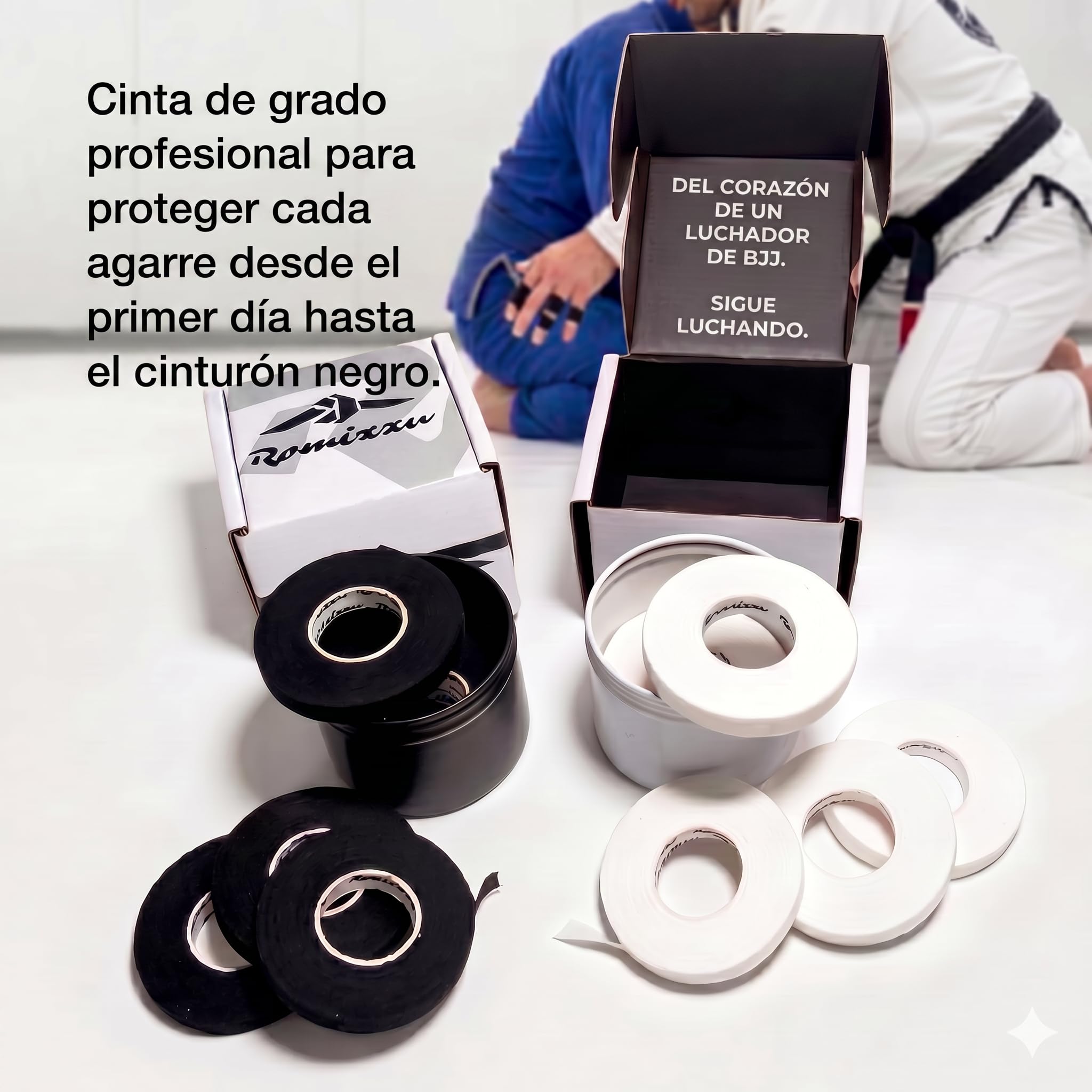 Cinta para Dedos Adhesivo Fuerte Algodón Transpirable y Antideslizante Para BJJ Escalada y Otros Deportes 6 Rollos (8 m × 8 mm) con Estuche Metálico y Caja de Regalo