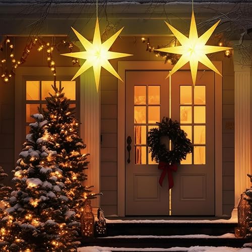 Baquler Luz grande de estrella morava RGB con control remoto para árbol de Navidad, estrella de Moravia, para colgar al aire libre e interior, luz