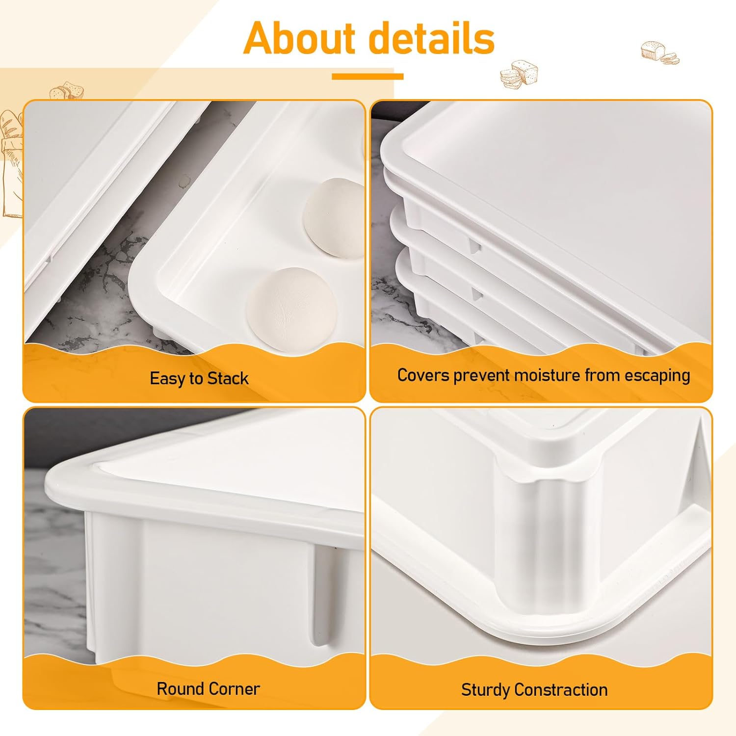 Suzile 4 Pcs Pizza Dough Proofing Box Plastic Stackable Trays with Covers Food Storage Containers, 17.83'' x 12.8'' x 3.23'', 4 Trays with 1 Cover
