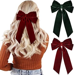 2PCS Velvet Hair Bows Hair Ribbon Clips Green Wine red Big Fall Alligato...