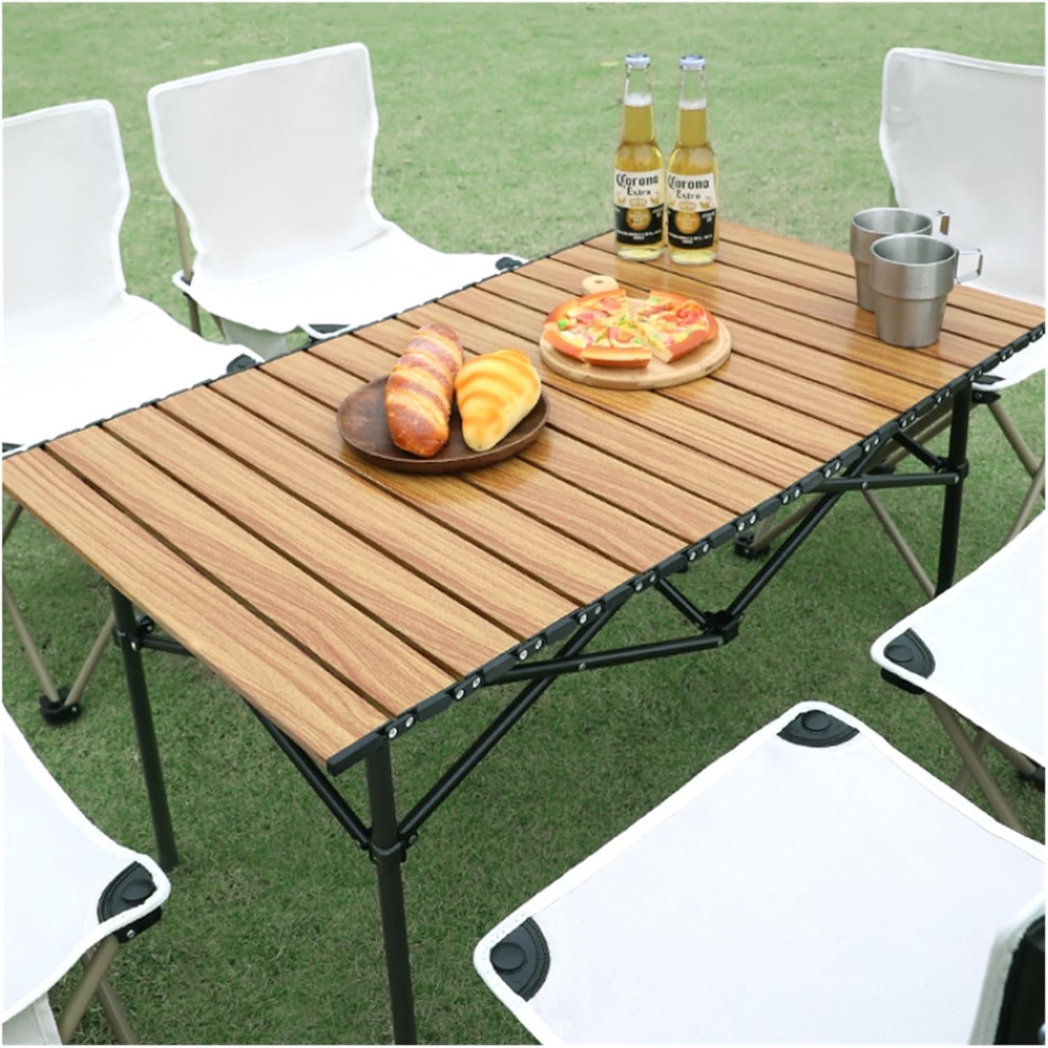 Folding Dining Table Ultra-Light Camping Table Camping Table Chair Portable Picnic Wood Grain Picnic Table Outdoor Folding Table Portable (Color : B)