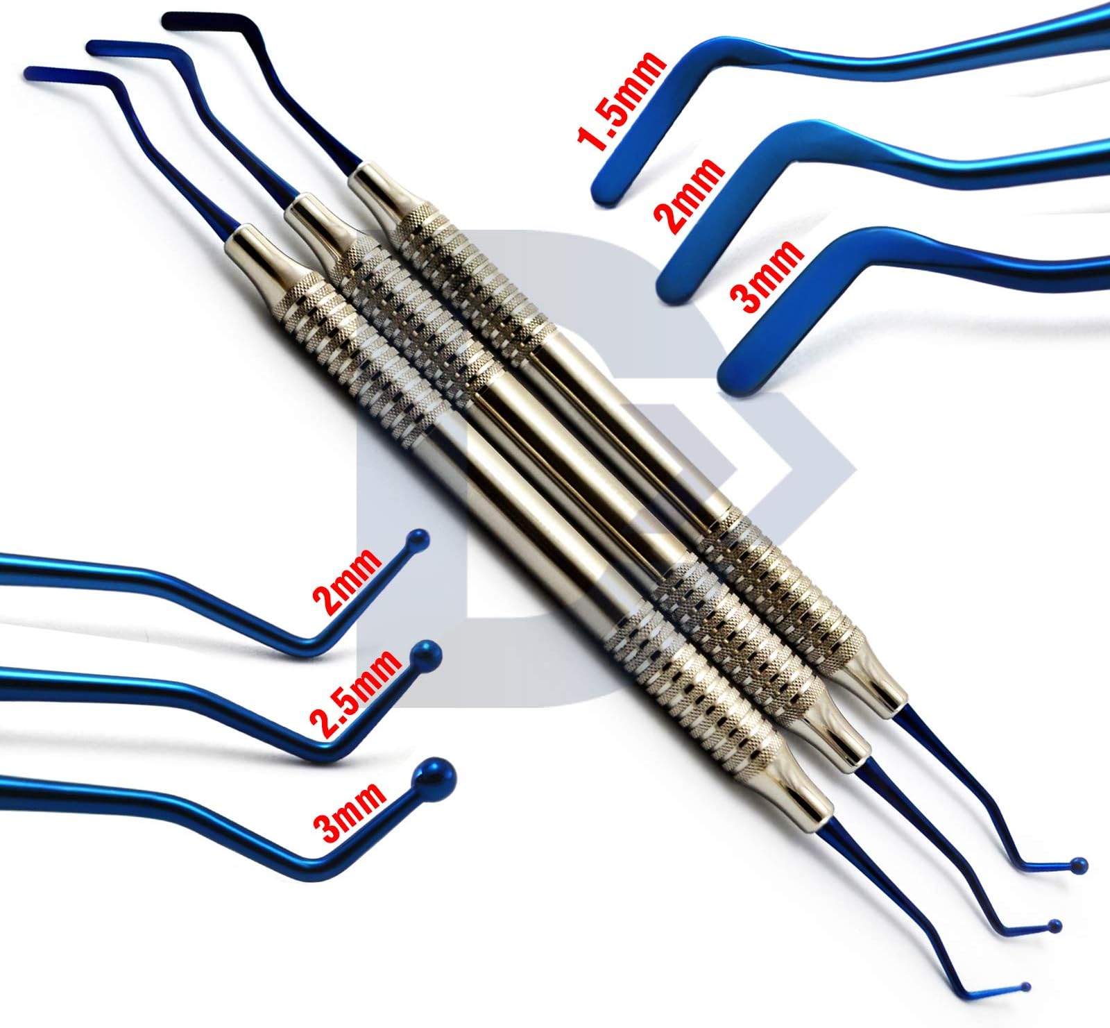 Set Of 3 Dental Composite Filling Instrument Ball Tip Burnisher Flat Plastic Spatula Blue Titanium Amalgam Restorative Tools