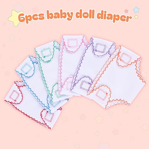 Miniatura 6 de BABESIDE 6 pañales de muñeca para muñecas de 12 a 15 pulgadas, ropa interior reutilizable y lavable para muñecas recién nacidas, accesorios de juego