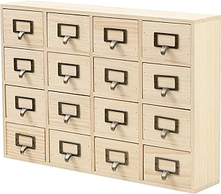 DIY Wooden Desk Organizer with Drawers – Unfinished 16-Drawer Wood Desk Organizer for Crafts, School, or Office – Customizable Wooden Apothecary Cabinet for Creative Storage – Natural Wood Finish