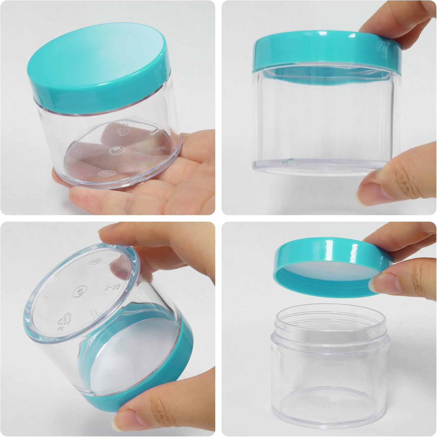 Beauticom® (2 Oz) 60 Gram / 60 ML (Quantity: 36 Pieces) Thick Wall Round Leak Proof Clear Acrylic Jars with Teal Lids for Makeup, Scrubs, Cream, Cosmetics, Salves, Ointments