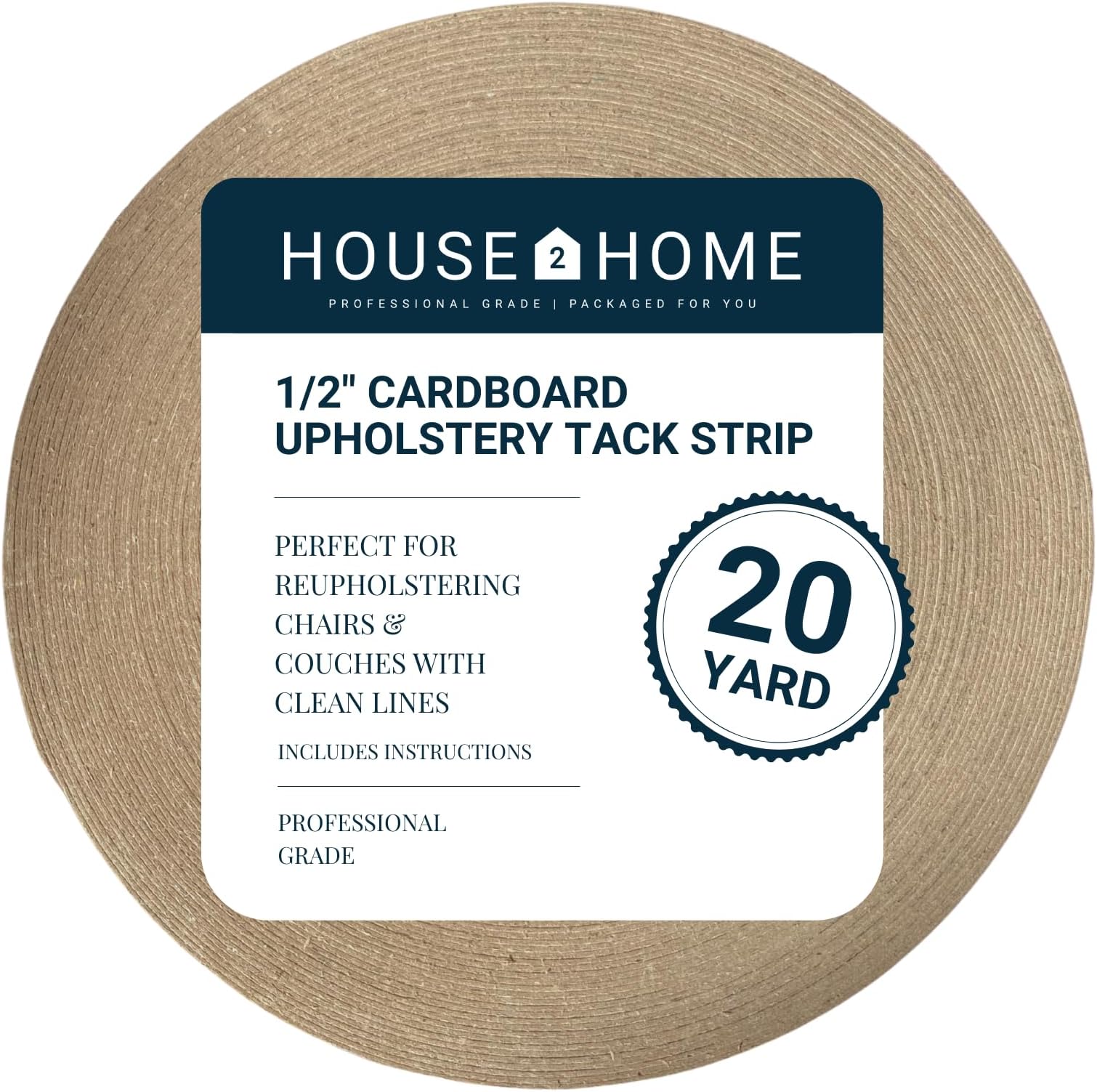 House2Home Upholstery Tack Strip, 1/2 Inch x 20 Yard Roll, Great for Making Professional Edges on Furniture, Couch, Chair, and Sofa, Includes Instructions