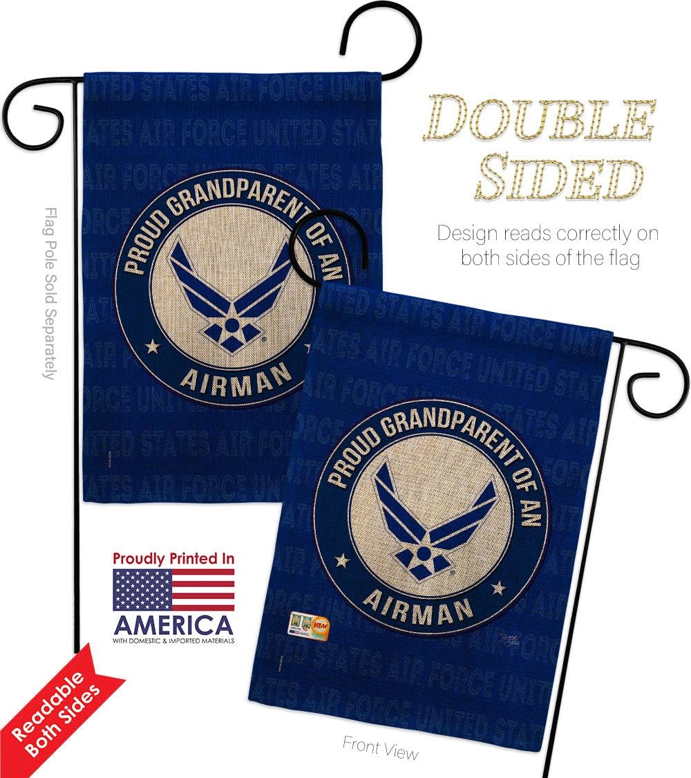 Proud Grandparent Airman Burlap Burlap Garden Flag Set with Stand Armed Forces Air Force USAF United State American Military Veteran Retire Official Small Gift Yard House Banner Double-Sided 13 X 18.5