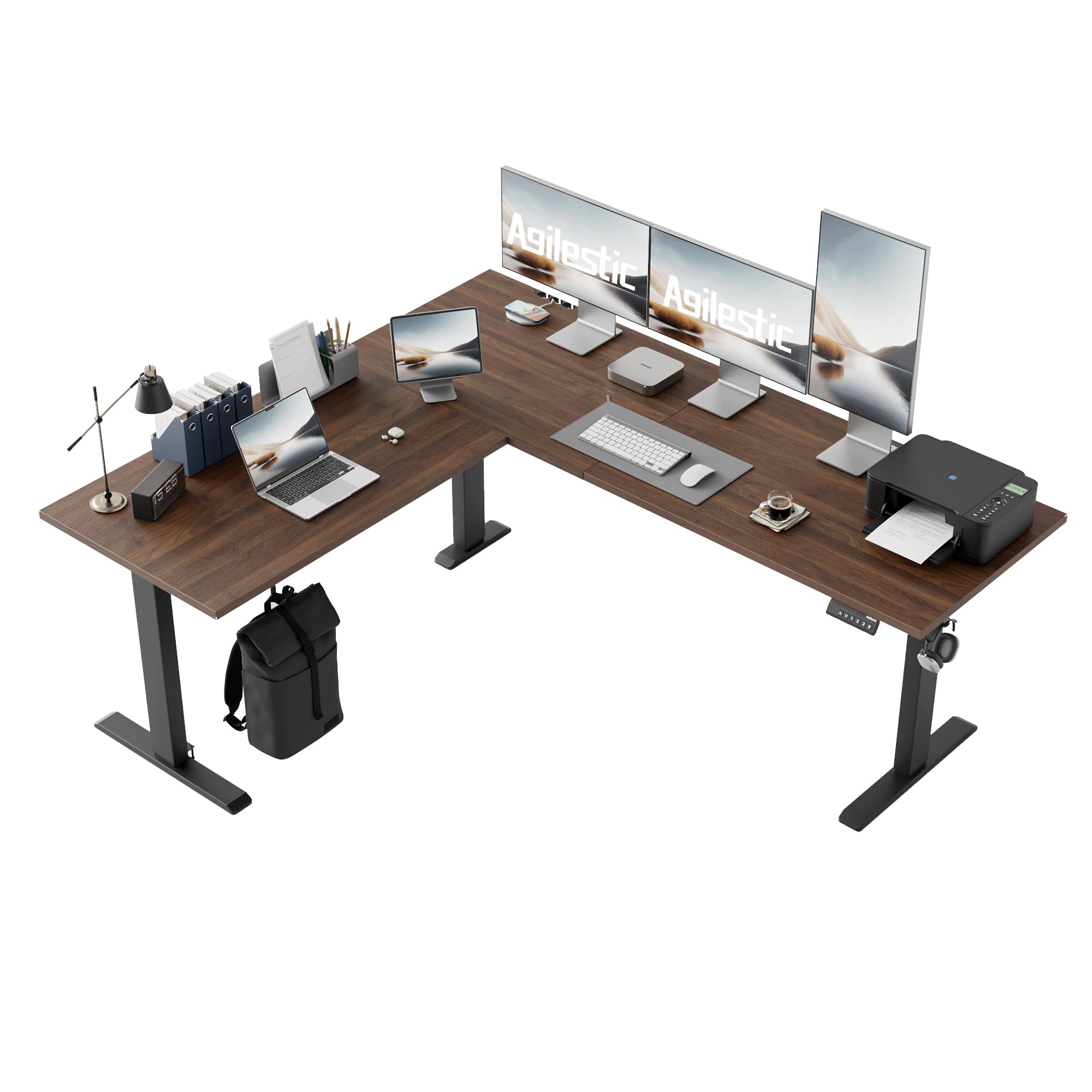 Agilestic L Shaped Standing Desk Adjustable Height, 75 Inch, Dark Walnut