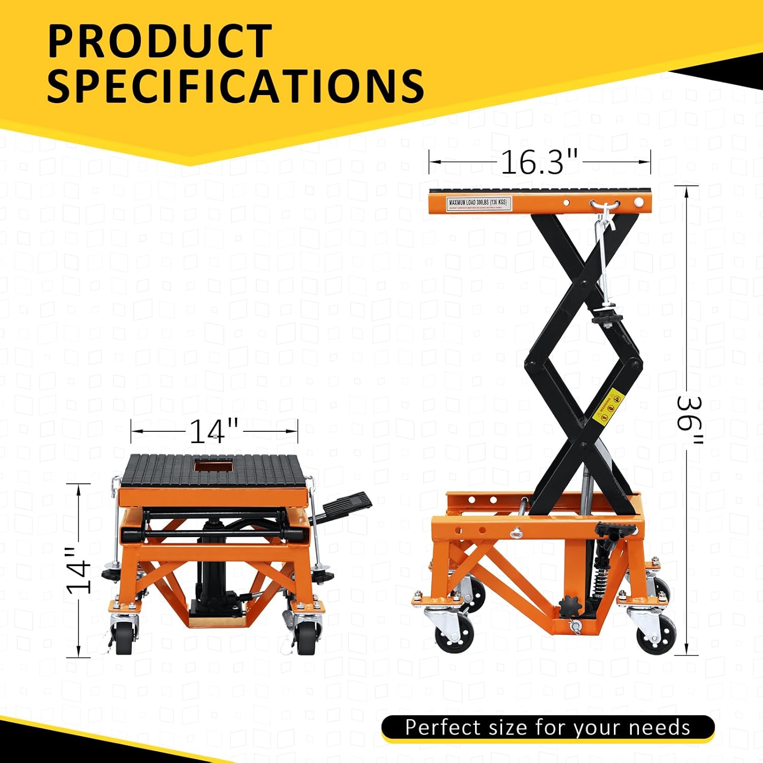 PENSUN Heavy-Duty Hydraulic Motorcycle Lift Table, 350 lbs Capacity Motorcycle Scissor Jack Lift with Wide Deck and J Hooks Fit for Motorcycle Dirt Bike ATV Motorcycle Bike