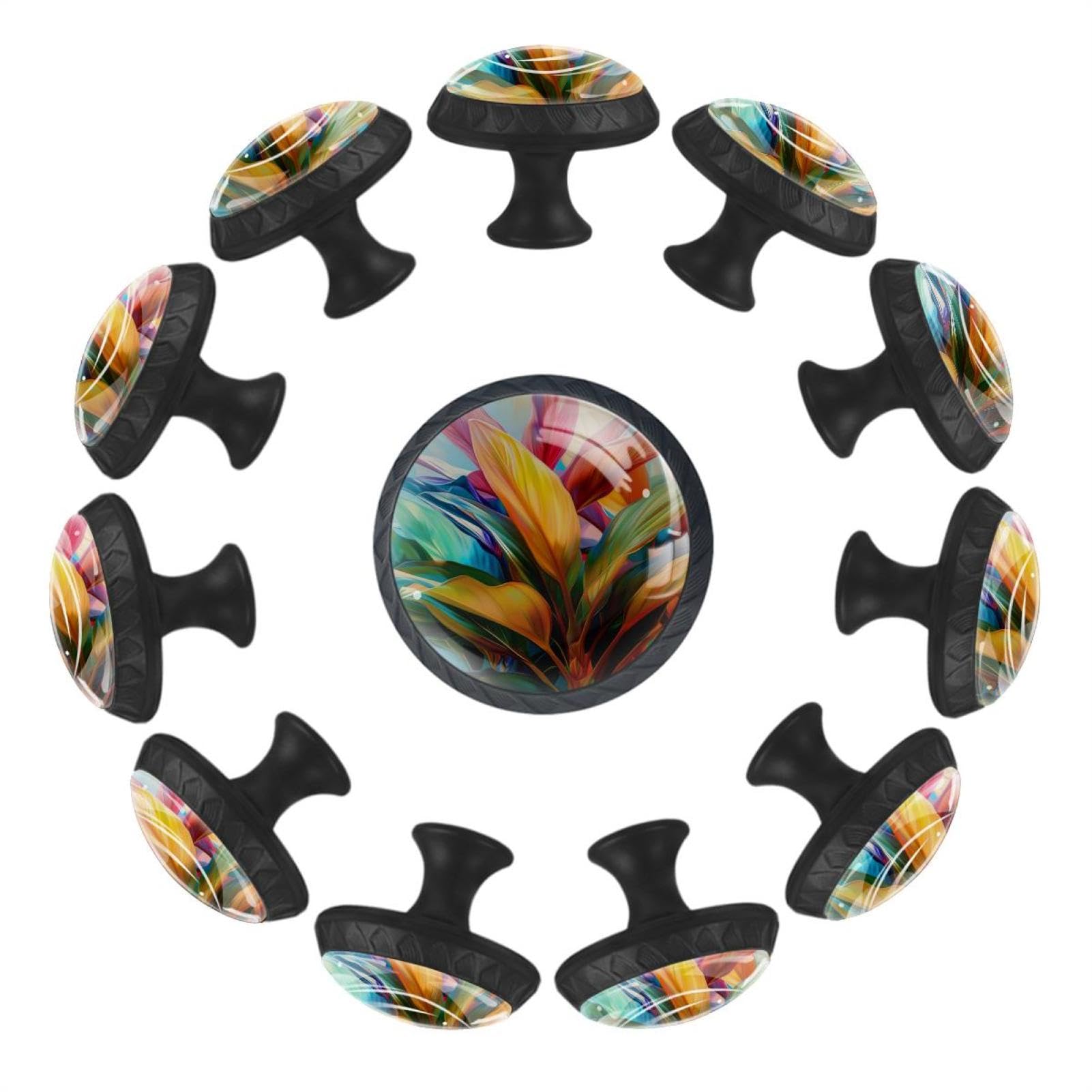 Boutons ronds en verre transparent feuilles de plantes pour placard et armoire de maison