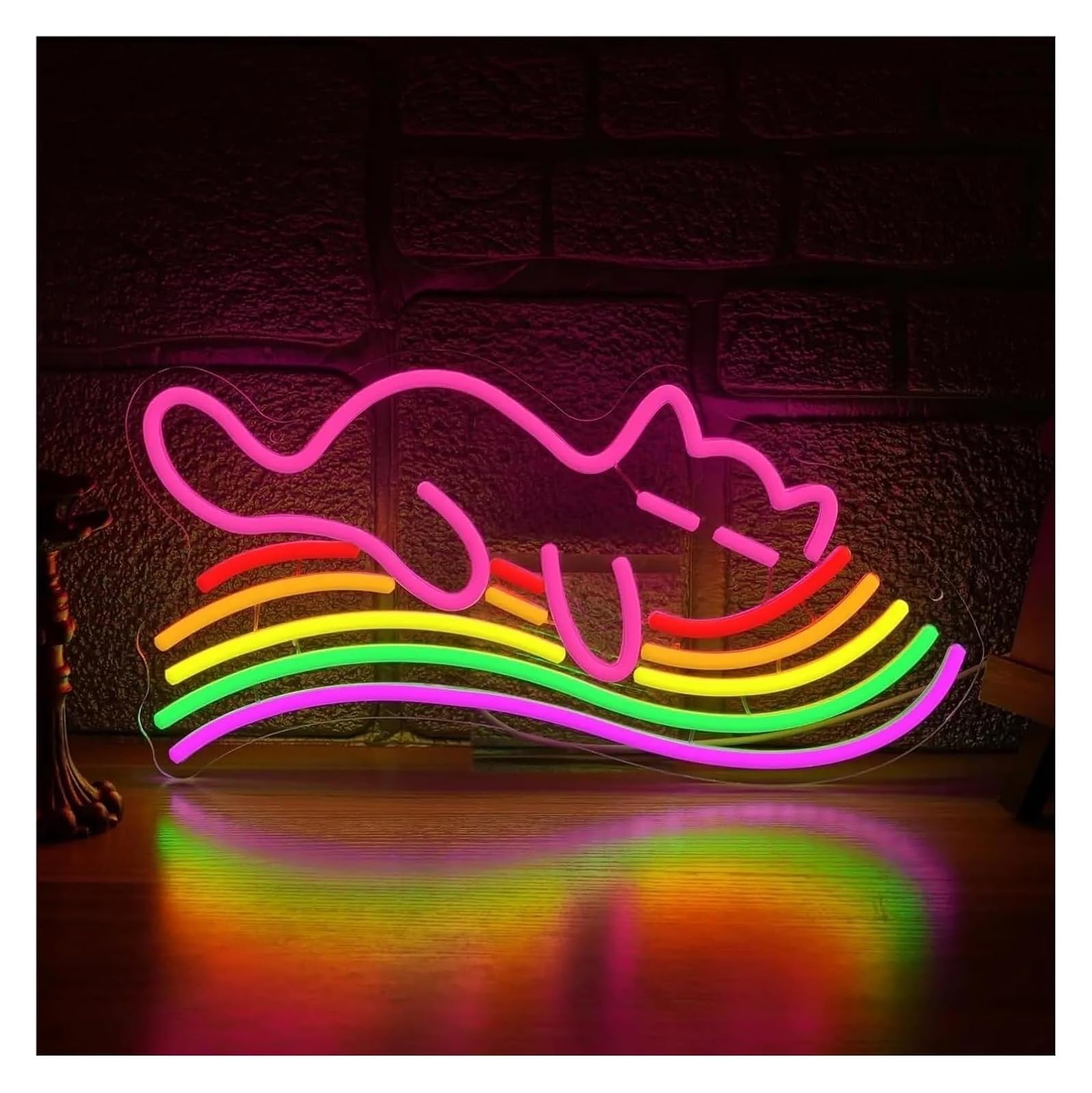 Néon chat arc-en-ciel : l'enseigne lumineuse à offrir pour décorer une chambre d'enfant
