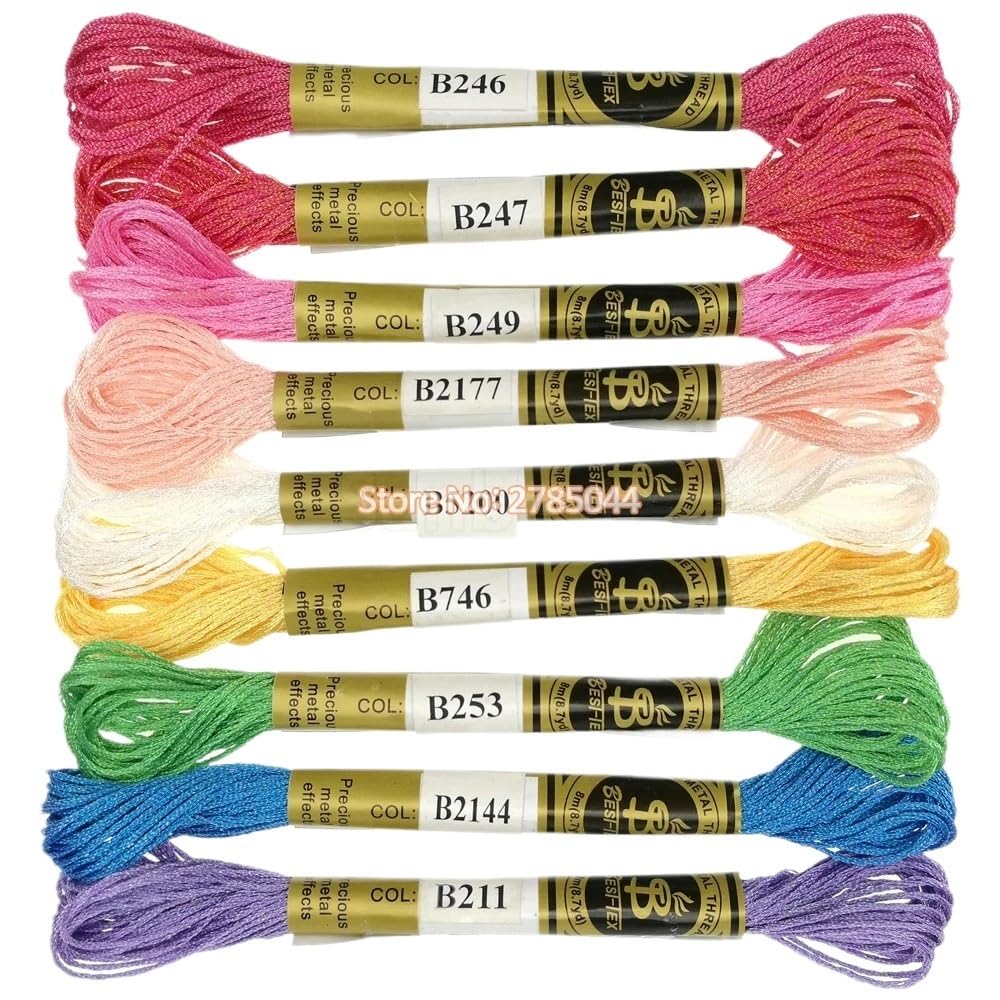 GUOCHENJIE Multicolor Metallic Embroidery Thread Shiny Cross Stitch Floss Threads on Skeins Sewing Kit