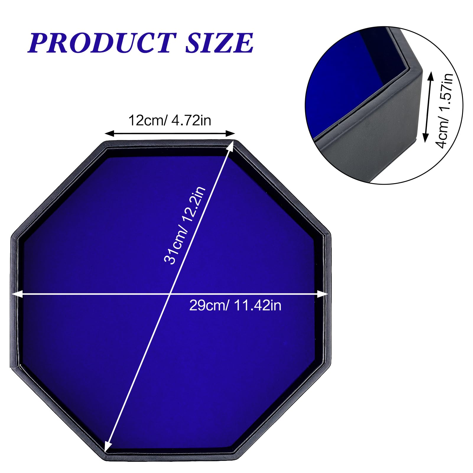 TOPTAN Dice Rolling Tray, Blue Felt Lined PU Leather Octagon Dice Tray for Dungeon Crawler Games, 30 x 30 x 4 cm - Image 3