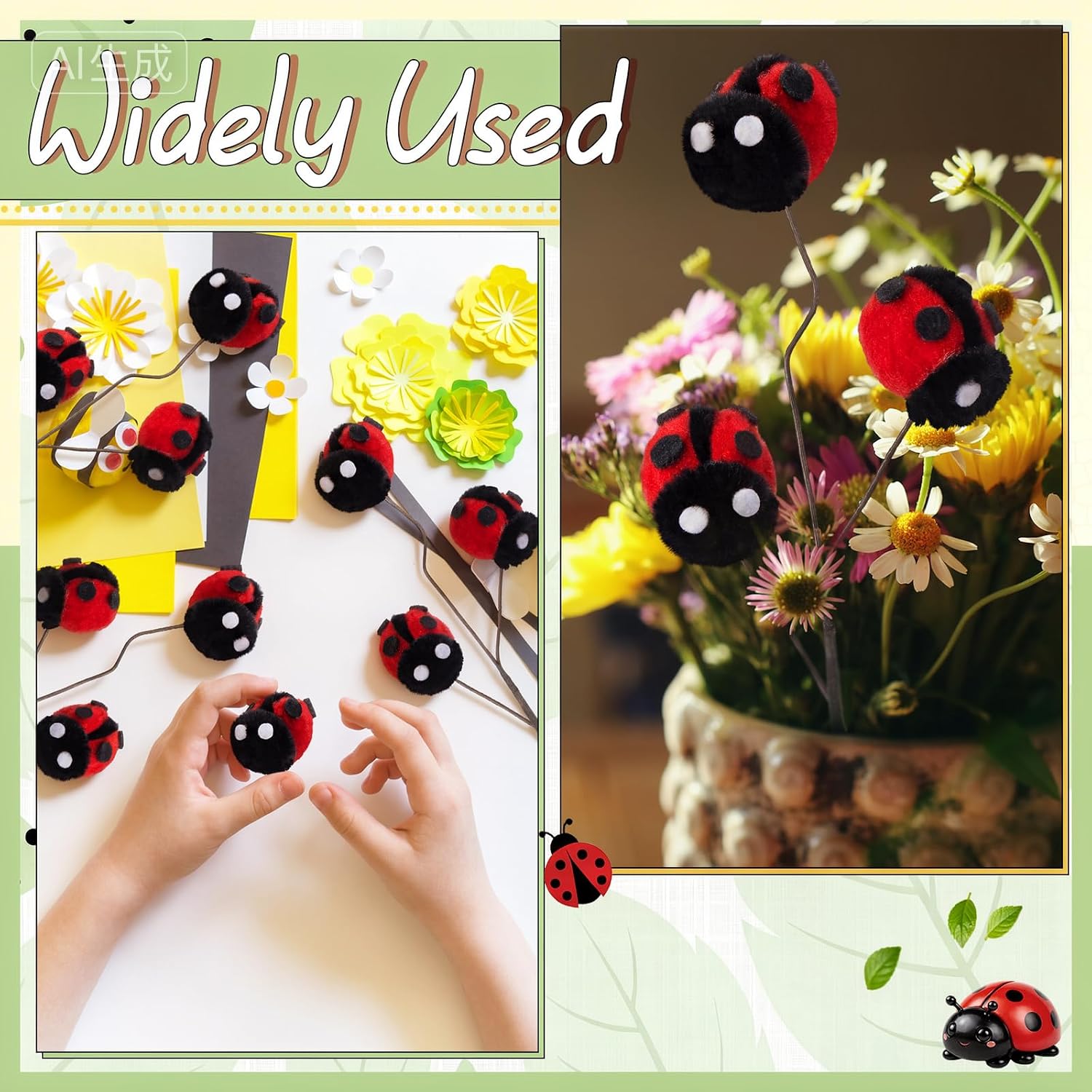 6 Pcs 3D Ladybug Felt Picks 9.45 Inch Ladybug Stems Decoration Insect Branch Pick Bulk for Tree Vase Filler DIY Crafts, Floral Farmhouse Decor for Pots Yard Lawn Baby Shower Spring Party
