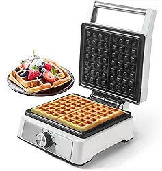 Máquina de waffles 2 fatias, máquina de waffle belga quadrada grande, placa antiaderente de ferro antitransbordamento, máquina de waffle grossa para café da manhã faz waffles em minutos, temperatura