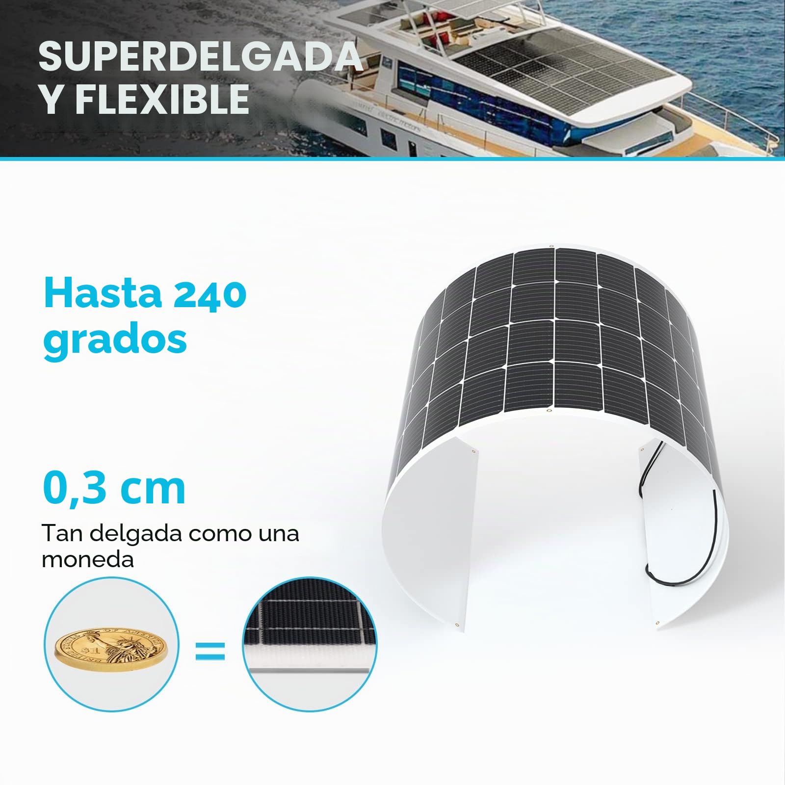 Renogy 200 W 12 V Panel solar flexible Módulo solar monocristalino de silicio Célula solar fotovoltaica Fuera de la red para baterías de 12 V Autocaravanas Camping Caravanas Barcos