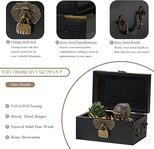 Miniatura 3 de Caja de almacenamiento decorativa de madera con tapas, caja de memoria hecha a mano para recuerdos, mango de metal, cofre del tesoro, cestas de