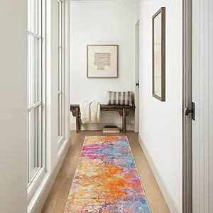 Lahome Modern Abstract Runner Rugs with Rubber Backing - 2x8 Colorful Rug Runners for Hallways Non Slip Washable Carpet Runner, Rainbow Soft Non Skid Indoor Long Runner for Bedroom Kitchen