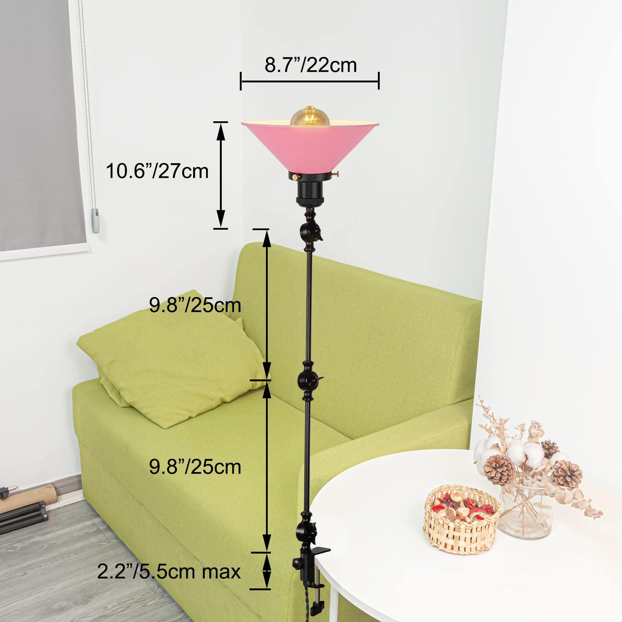 Lampada a morsetto industriale con 2,5 cavi interruttori, clip regolabile su lampada da lettura, lampada da comodino dimmerabile con braccio flessibile per scrivania, comodino, scaffale