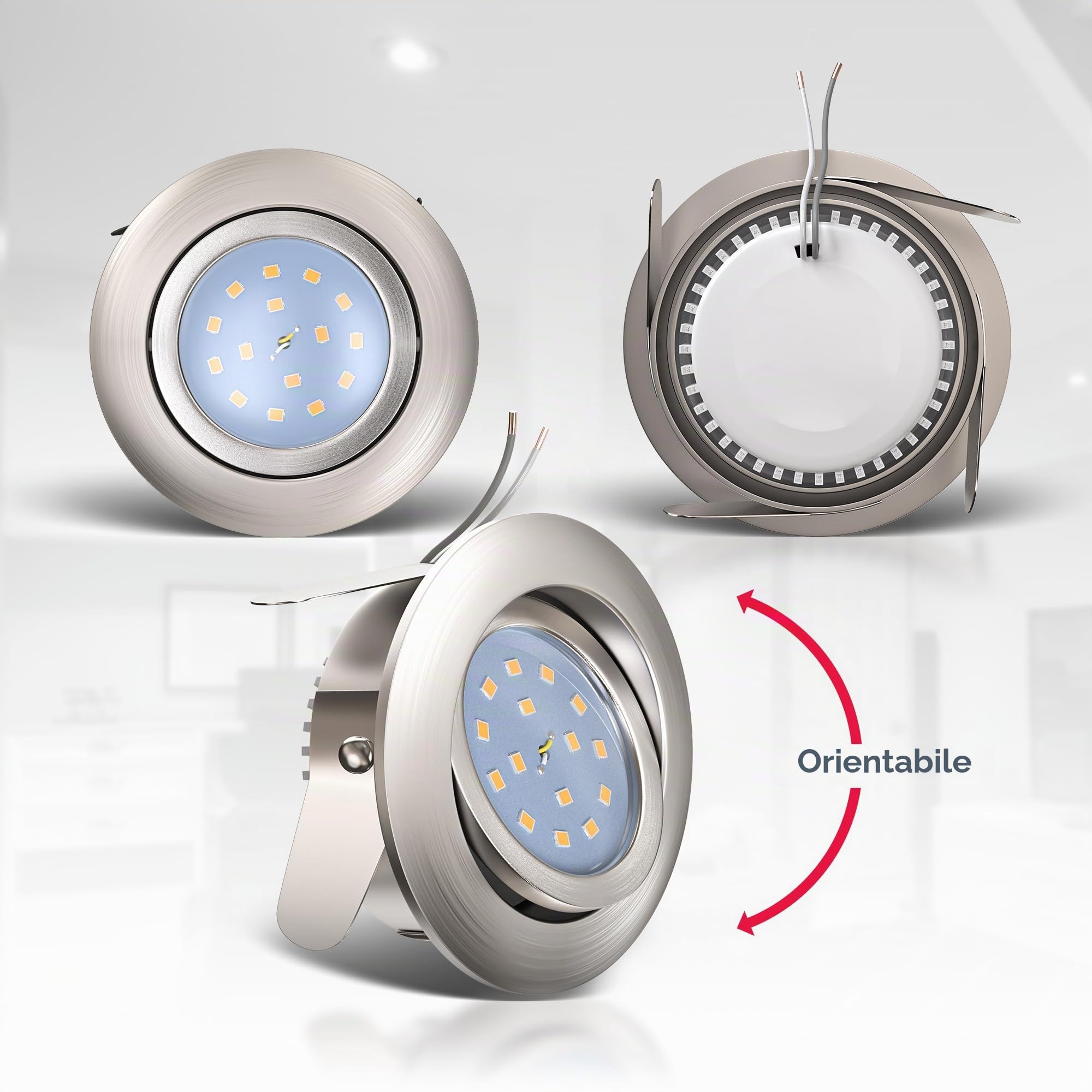B.K.Licht Faretti LED ad incasso orientabili, set da 12, include 5W, diametro foro 68mm, lampade incasso per l'illuminazione da interno, luce calda 3000K, color nickel opaco, 230V, IP23