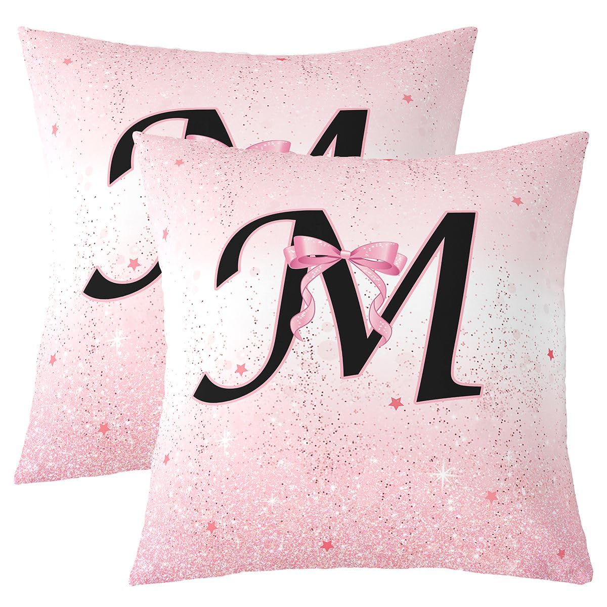 Housse de coussin 55x55 rose Homewish avec nœud papillon et initiale M personnalisée lot de 2
