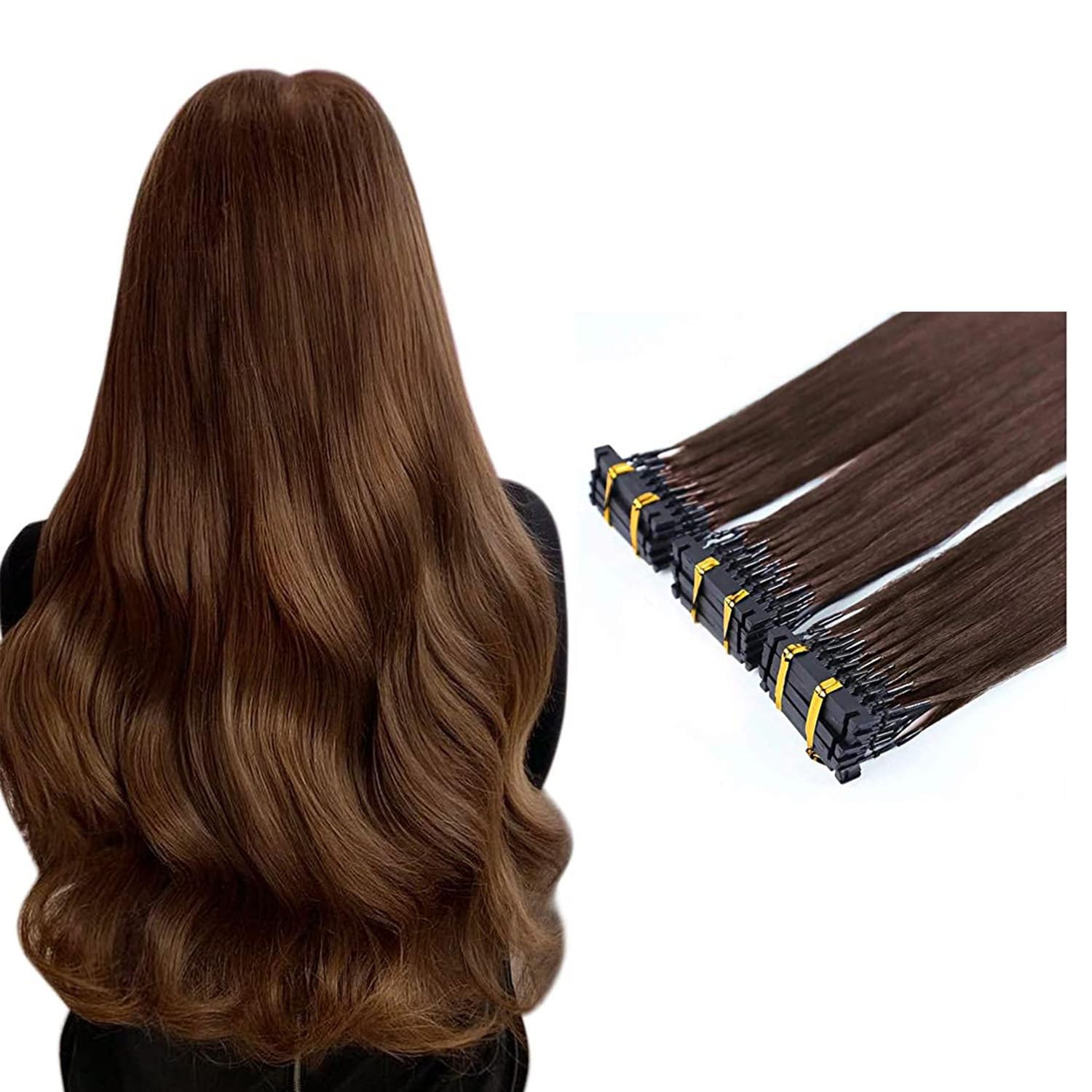 Extensiones de cabello 6D Cabello humano, Extensión de cabello invisible marrón oscuro Cabello virgen Remy, Extensión de plumas rápida sin rastro para mujeres, 10 filas,24inch