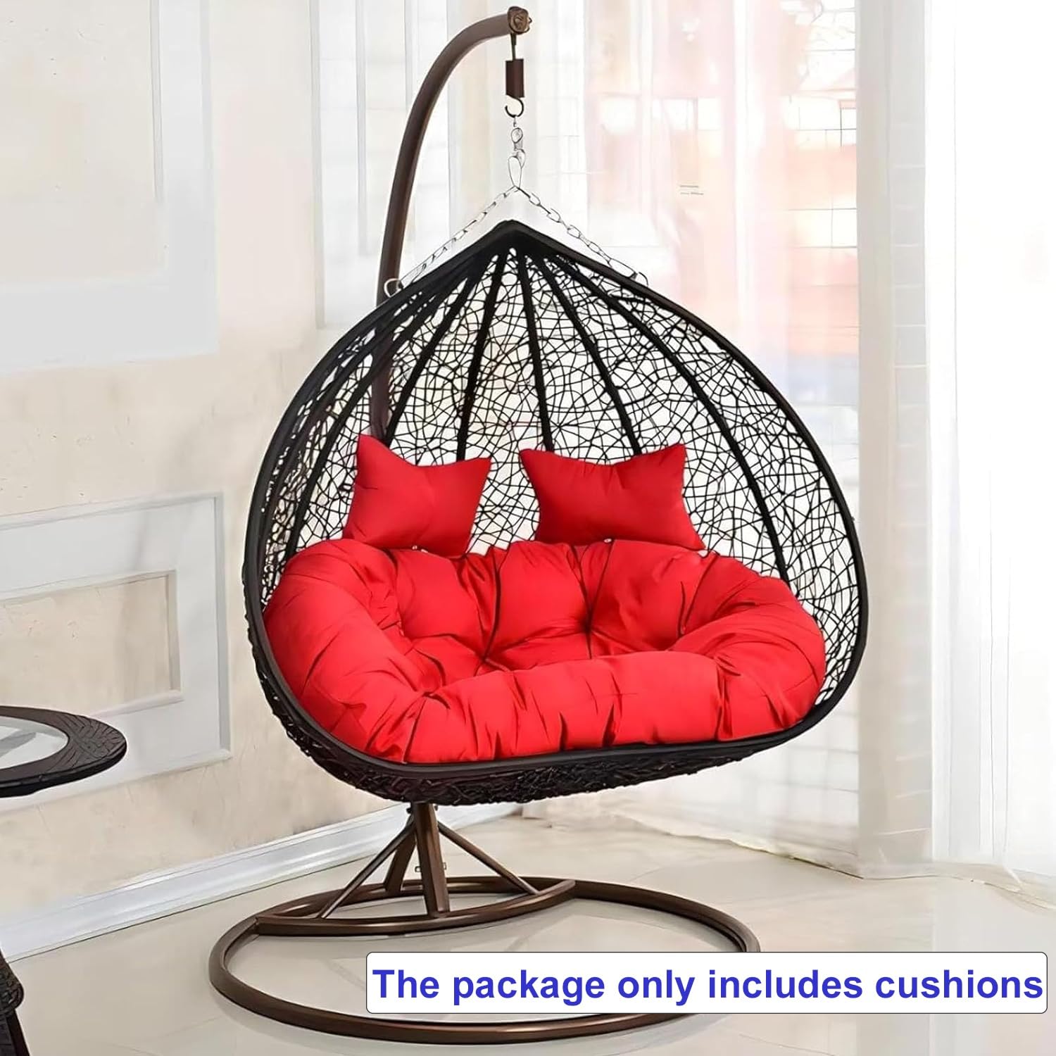 WUTTLE Hanging Egg Chair Cushions Replacement, Double Swing Chair Cushion Waterproof Fade and Tear Resistant Lounge Deck Chair Cushions for Patio Lawn Pool Resort Hotel (Cushion Only)(Rojo)