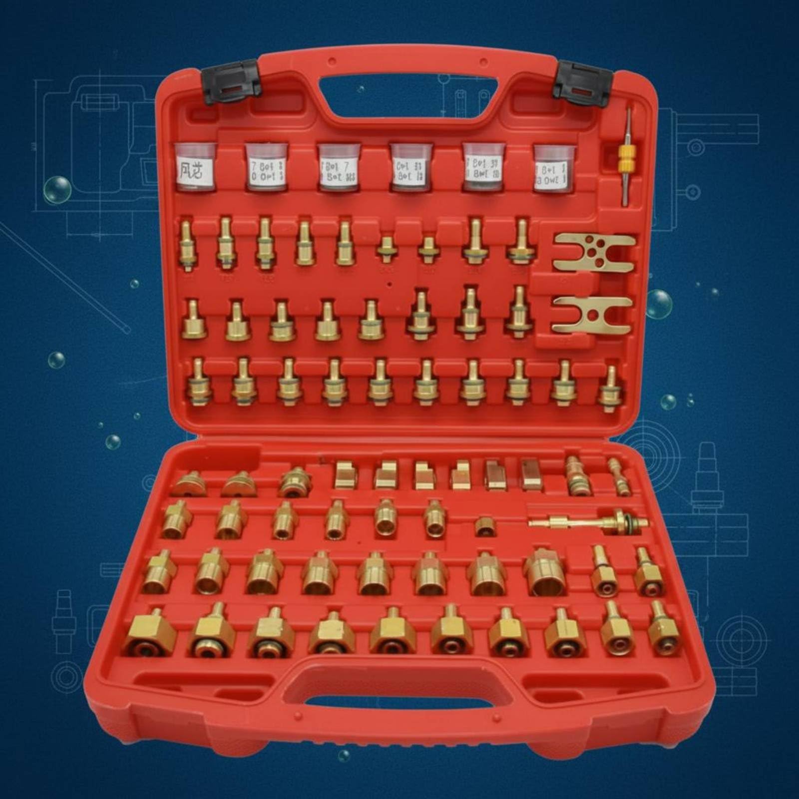 Harilla Rilevatore Perdite Kit Strumento Condizionatore Test Adattatore Sigillante Ottone Box Portatile Adatto per Officina Tecnici Individuazione Perdite Manutenzione