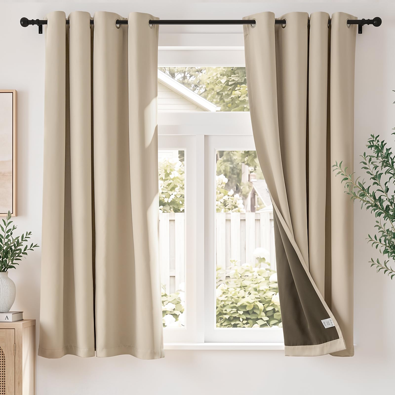 TOPICK Super Soft Total Blackout Curtains for Living Room, W46xL54, Beige