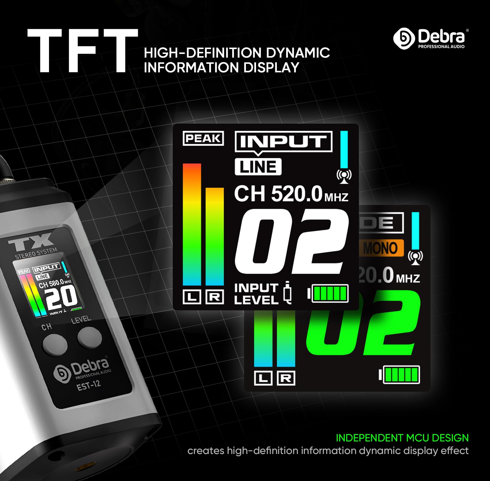 Debra EST-12 Pro UHF Wireless Monitor White 20 Channels - Dettaglio