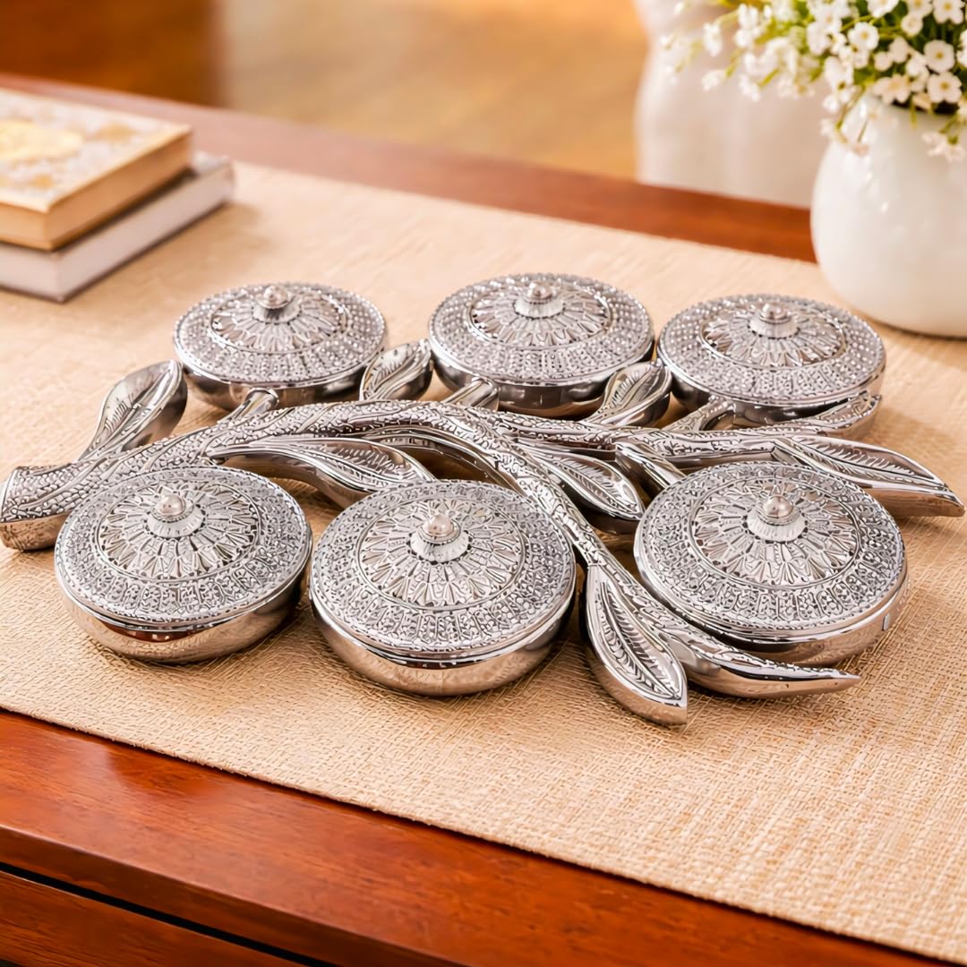 Trendifly Tree Design Dry Fruit Mukhwas Supari 6 Bowl Serving Tray