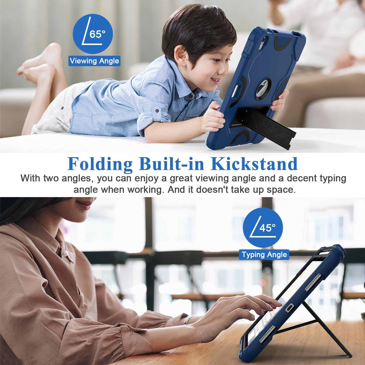Grifobes for iPad 11-inch (A16) 2025 / 10th Generation Case 10.9 inch 2022, iPad 11th / 10th Case with Pencil Holder Heavy Duty Rugged Protective Cover with Kickstand Navy Blue