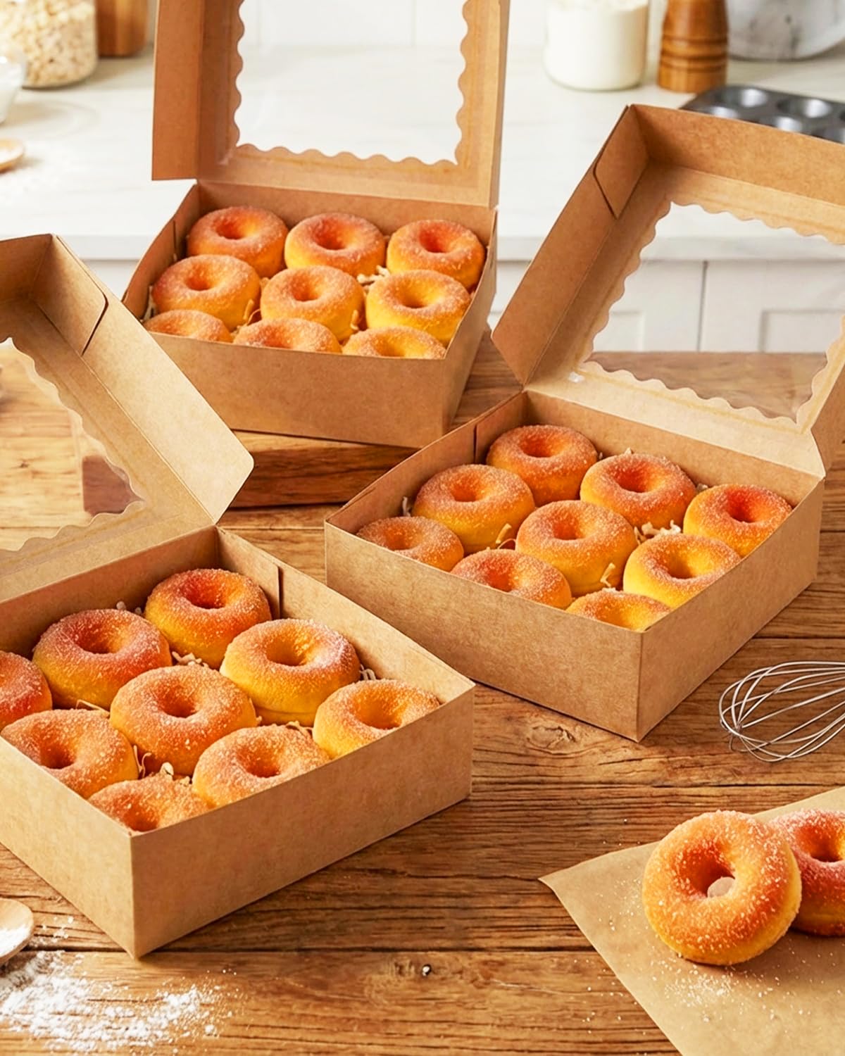 qiqee Auto-pop Up 240pcs Brown Pastry Box With Window Donut Pie Boxes 8"x8"x2.5" Bakery Box