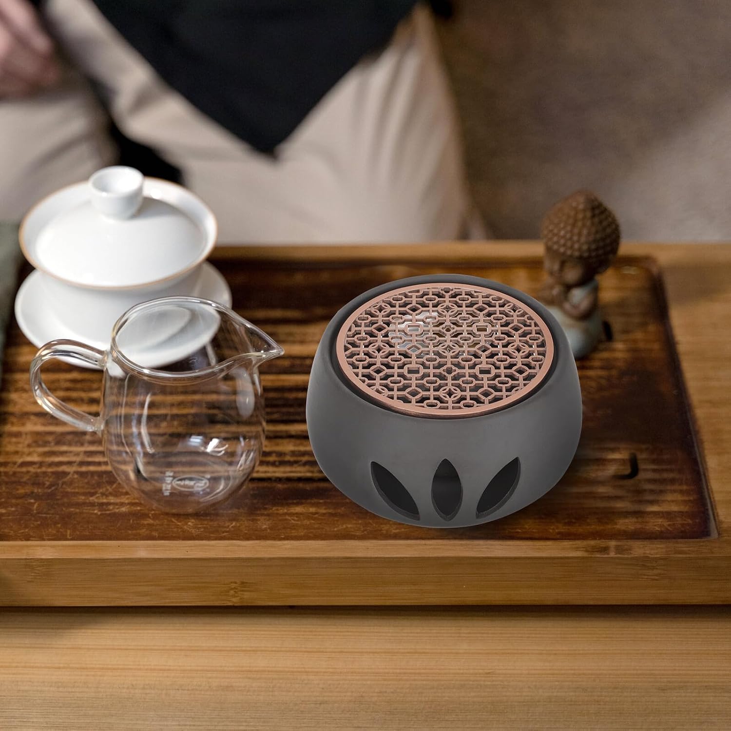 Ceramic Tea Warmer Japanese Style Teapot Heater with Hollow Design for Tea Stove and Milk Warmer Compact Safe Ceramic Base
