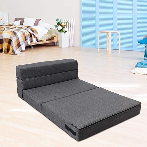 Miniatura 12 de ANONER - Sofá cama plegable, con almohada, tamaño individual, color gris claro Gris claro,Gris oscuro,Verde oscuro,Peluche gris oscuro
