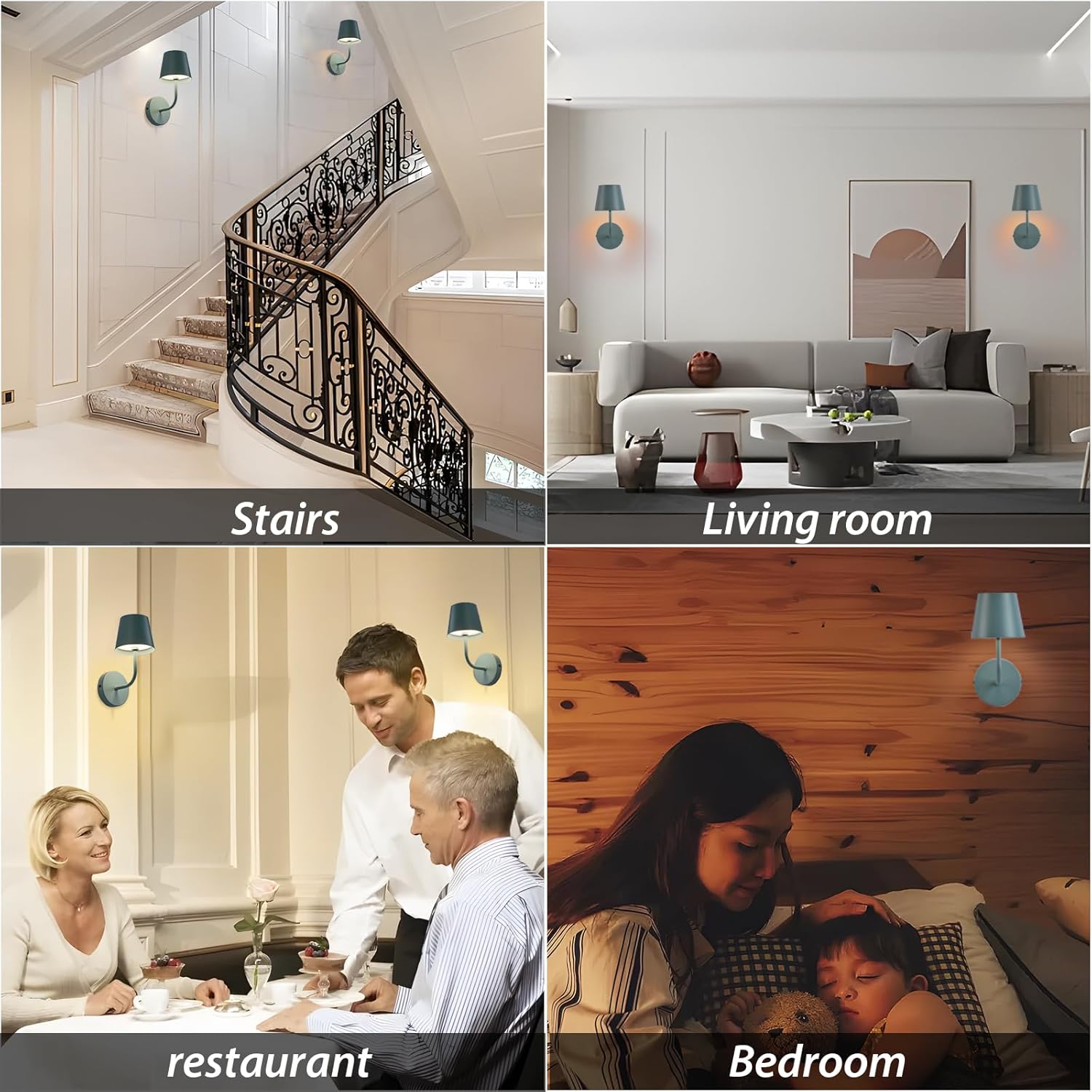 LED Wireless Wall Lamp Set of 2, with 5600mAh Rechargeable Battery Powered Wall Sconces, Touch for Remote Control Infinite Dimming Be Used for Bedroom Mirror Living Room Wall Painting(Blue)