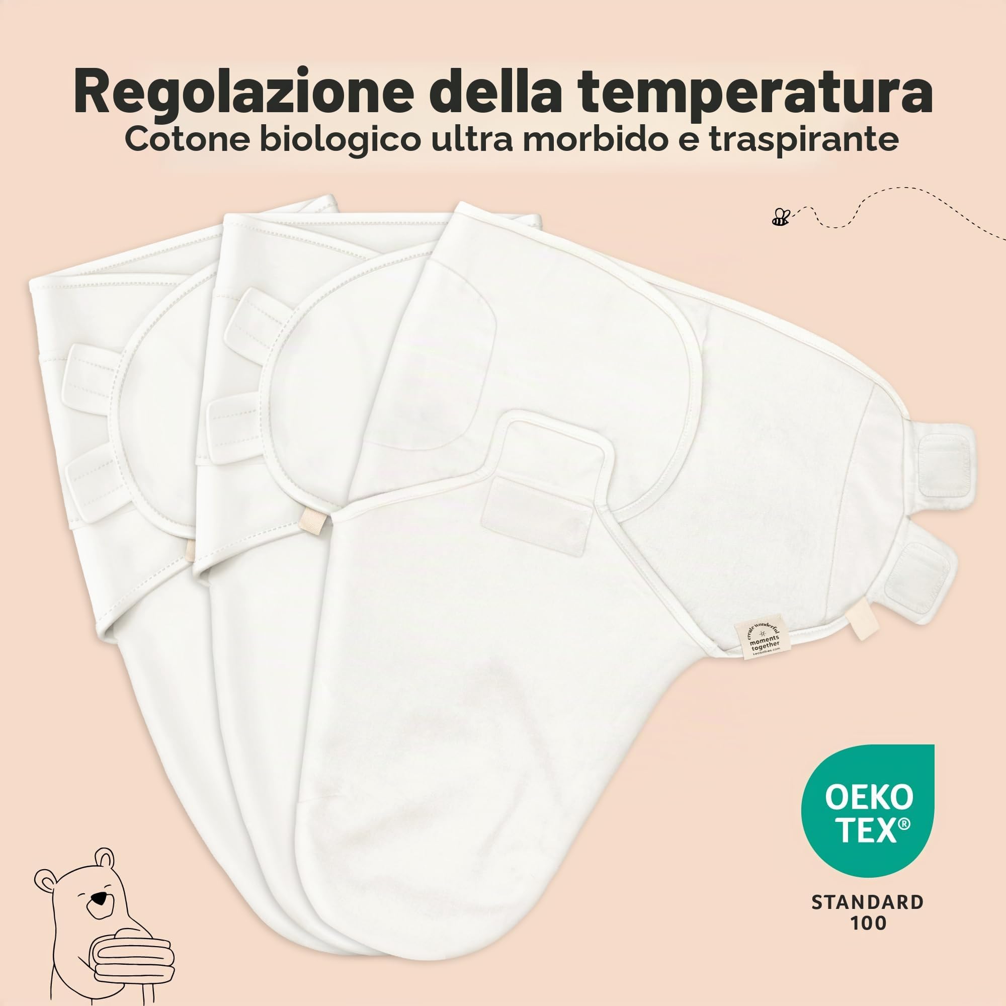 KeaBabies Sacchi per il Sonno per neonati Organici - 3-Pack Swaddles 0-3 Mesi - Ergonomico - (Nordic)