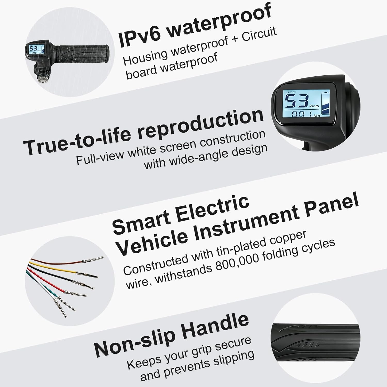 Ebike Throttle with LED Battery Display & Speed Display, Rubber Grip Ergonomic Design for 48V E-Bikes, Scooters, Half Twist Throttle Grips Replacement & Upgrade Kit