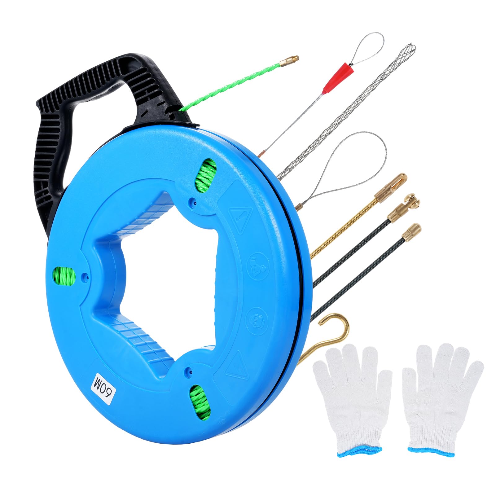 Aide à l'extraction de câbles de 60 m - Avec 7 Adaptateurs pour Aiguille Tire Fil, Fil de traction PET de qualité supérieure Spirale rétractable raffinée pour tubes vides