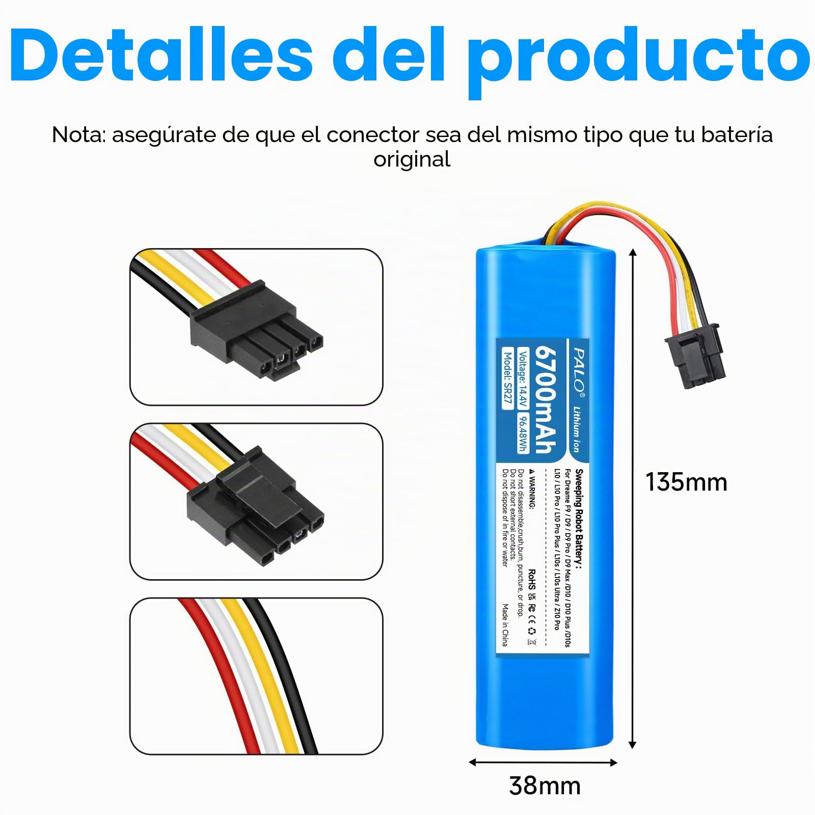 6700mAh Batería para Dreame L10s Ultra, L10s, L10, L10 Pro, D10, D10 Plus, Z10 Pro, D9, D9 Pro, D9 Max, F9, Dreame L10s Ultra Gen 2 / 3, Xiaomi X10 X20 Max/Plus/Pro