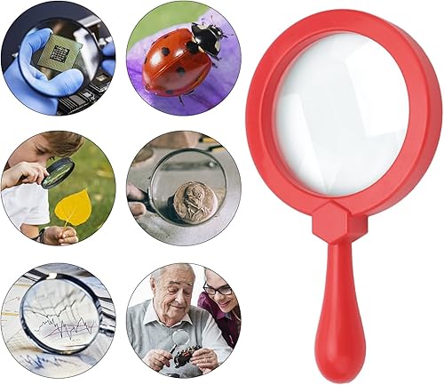 Miniatura 6 de Lupa para niños, lupa de mano jumbo con soporte, lupa de lectura para juegos de exploración para niños, lupa de aumento 5X (edades de 3 +) (rojo)