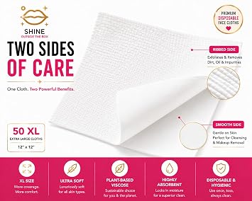 XL Disposable Face Towels 50 Count Ultra-Soft Lint-Free Dry Facial Wipes, 100% Viscose Towels for Skincare, Makeup Removal & Sensitive Skin