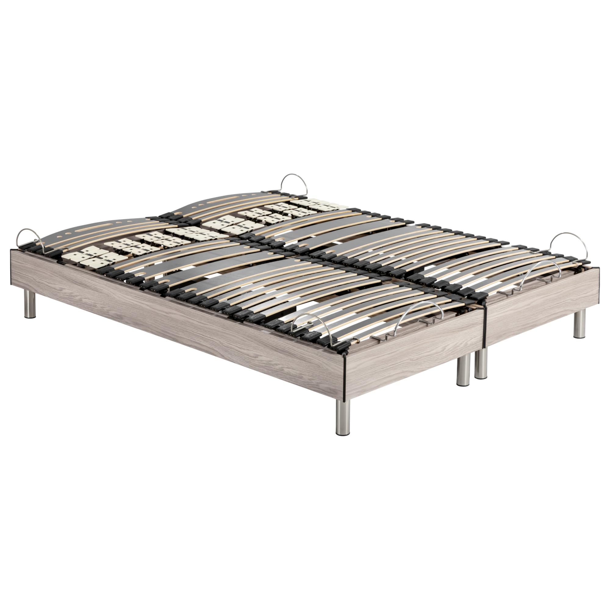 EBAC Literie Lit électrique S73+Lattes Bois - Réglage fermeté lombaires - 2x80x200 - Chêne Clair