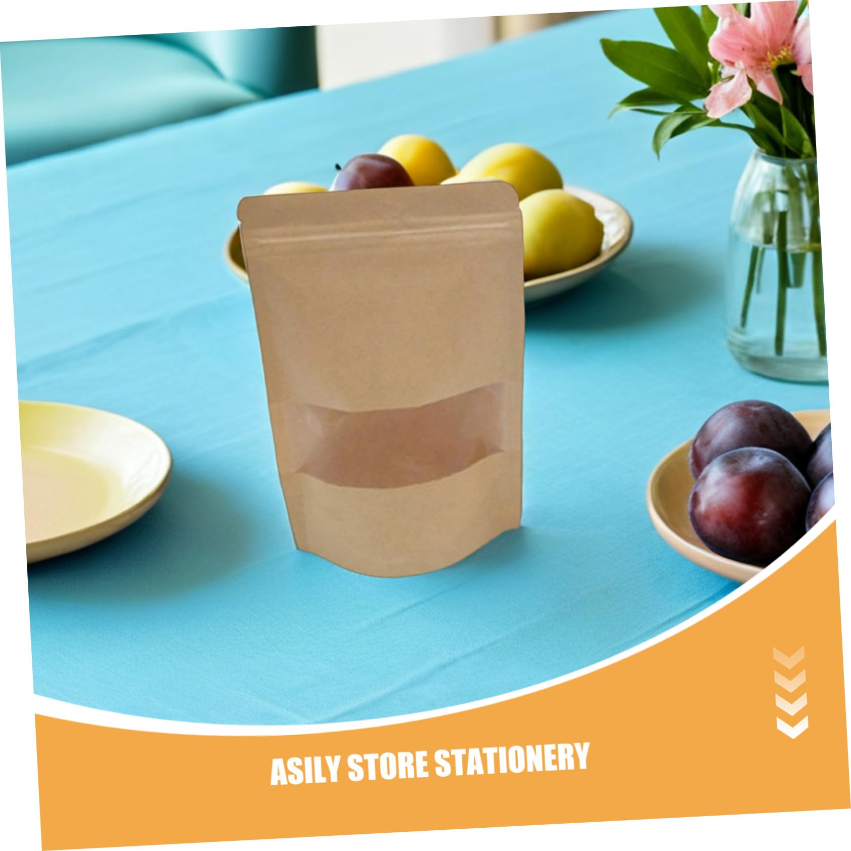 50 Pièces Sachets Kraft Alimentaire avec Fenêtre Mat et Zip Réutilisables Sacs Stand Up Resealables pour Stockage Biscuits Bonbons et Snacks